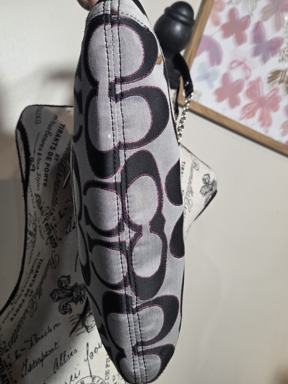 Coach Poppy Metallic Signature Slim Tote Gray 2 Tags (Style 21161) - Picture 8 of 14